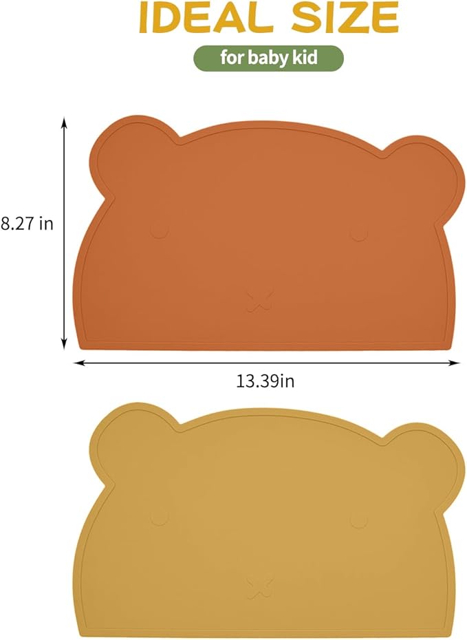 Silicone Placemats for Toddlers & Kids, Baby Table Mat for Restaurants & Dining Table, Non Slip &Wipeable Samll Placemats Cute Food Mat Eating Mat for Toddlers Self-Feeding Fun, 2 Pack
