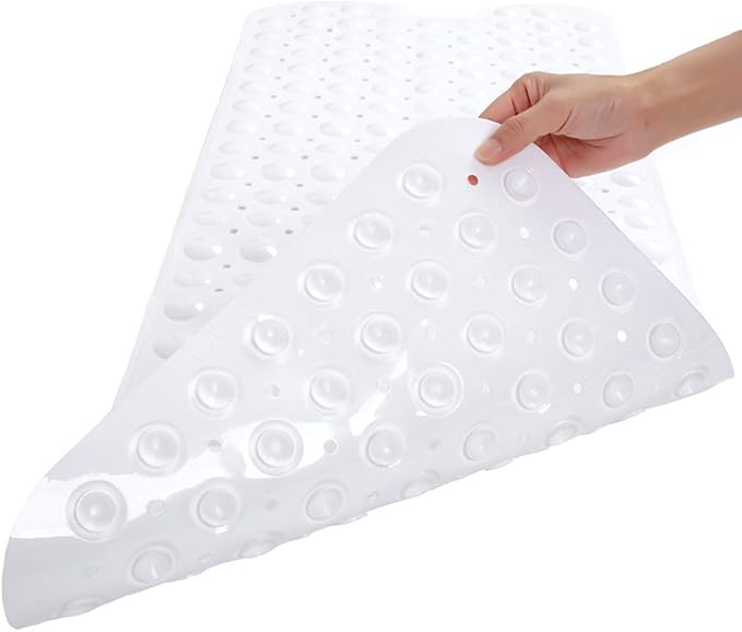Tree Bud Bathtub Mats for Shower Tub Non-Slip Bath Mat 39 x 16 Inch Extra Long Shower Mat, Bath Tub Mat for Bathroom with Machine Washable, BPA Free for Kids (White)