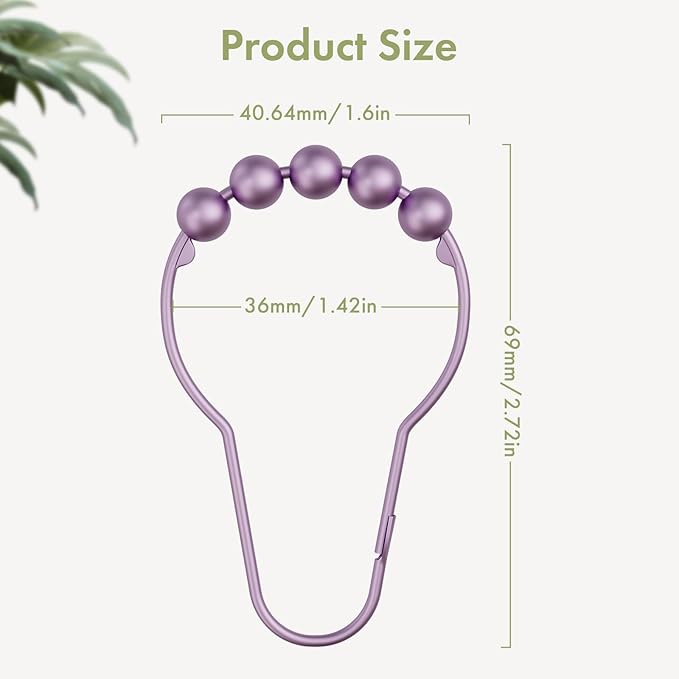 Amazer Shower Curtain Hooks, Rust Resistant Purple Shower Curtain Hooks for Bathroom, Stainless Steel Glide Shower Hooks Hangers for Bathroom Shower Rods Curtains, Set of 12 Hooks, Greyish-Purple