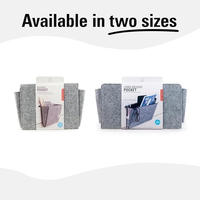 Kikkerland Large Grey Felt Pocket Caddy for Storage with Inner Pockets – Organization Essentials for Bed, Couch, Home – Holder for Magazines, Books, Phones, and Remote Controls