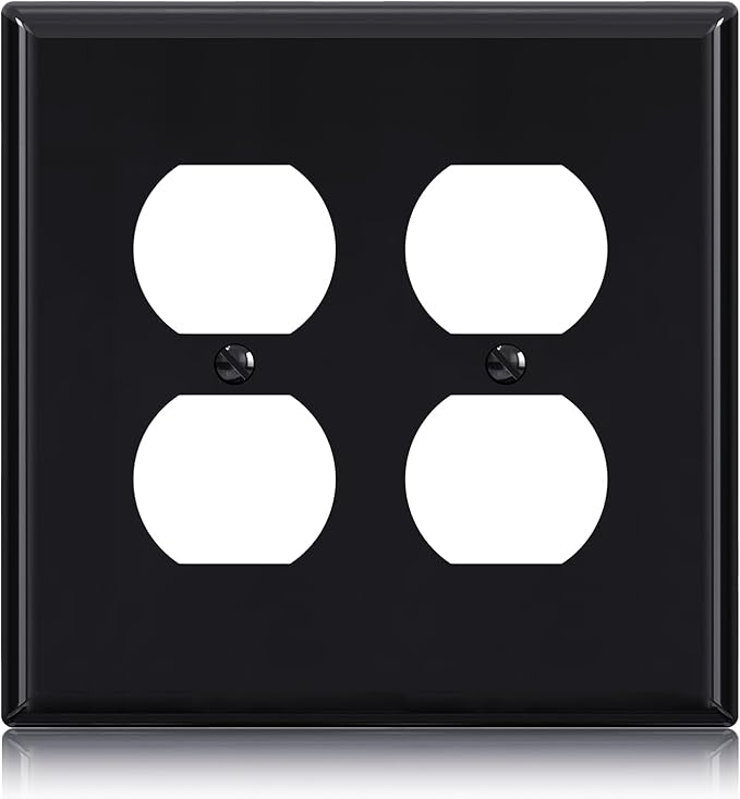 AIDA 2-Gang Duplex Receptacle Wall Plates, 4.88"H x 4.94"L Mid-Size Unbreakable Thermoplastic Cover for Outlets, UL Listed (1 Pack, Glossy Black)