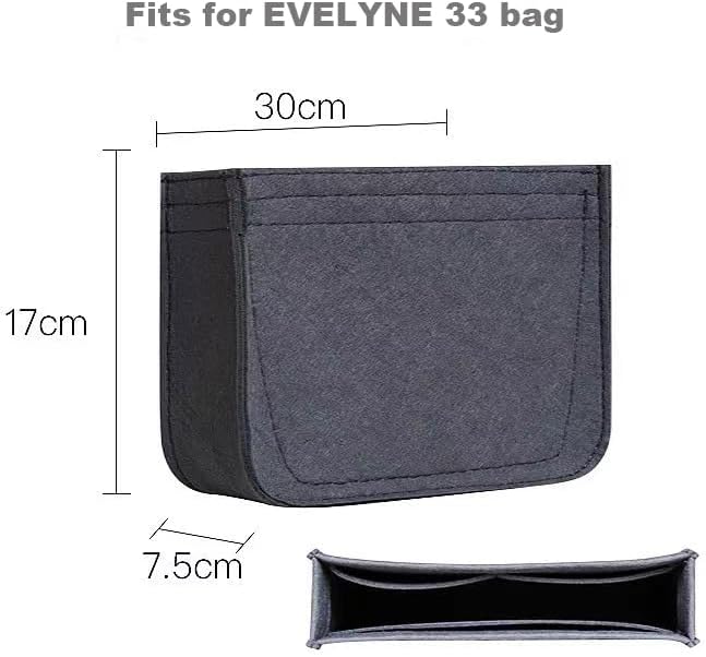 SMART DK Purse Insert Organizer for Evelyne 33 Bags,Premium Purse Felt Insert (Gray, For Evelyne 33)