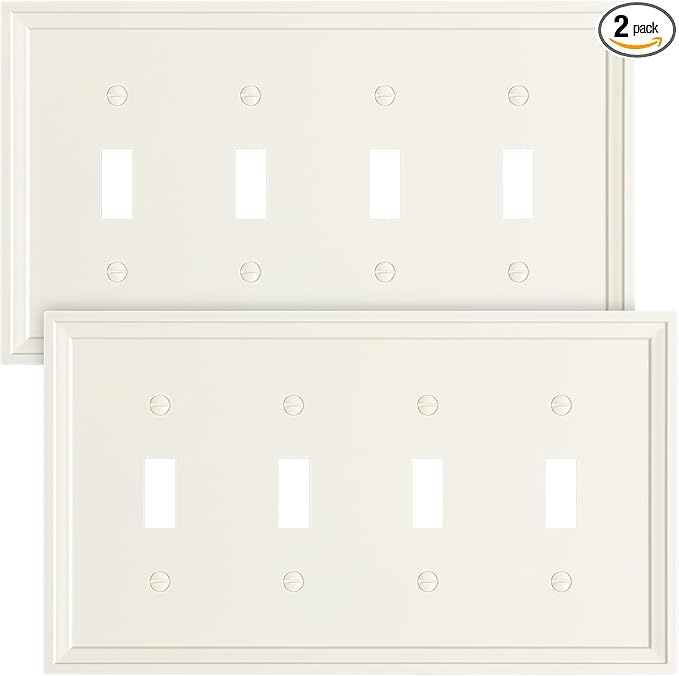 2-Pack Quad Toggle Light Switch Cover Plate, Light Almond Decorative Switch Plate Covers, Natural Bamboo Fiber 4 Gang Wall Plate, Corrosion Resistant