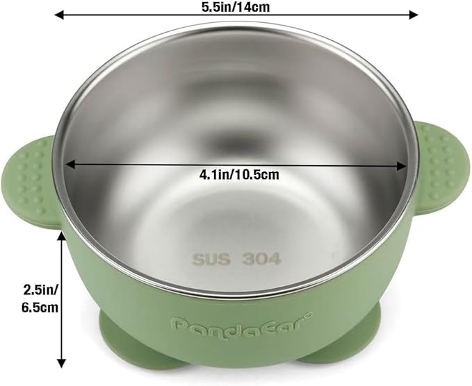 PandaEar 3 Pack Stainless Steel Baby Suction Bowls, Non-Slip Child Food Bowl with Silicone Sleeve for Kids Toddlers Infants, Unbreakable & Mess Free (Blue Green Beige, With Lids)