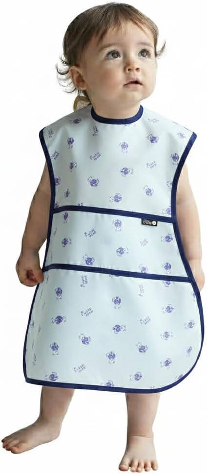 Plie Full Coverage Waterproof Feeding Bib for Toddlers – Extra Long Apron Bib for Mealtime, Self-Feeding, High Chairn