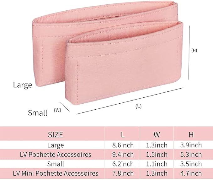 Vercord Felt Purse Organizer Insert Pochette Handbag Insert Bag in Bag for Multi Pochette Accessories Add Zipper Pocket Pink