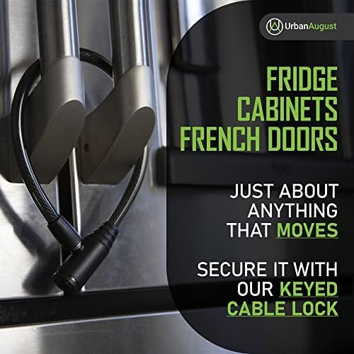 Urban August Child-Proof Refrigerator Lock for Kids & Adults - Lock for French Door Fridge and Cabinet (Small, Black, 3 Pack Keyed Alike)