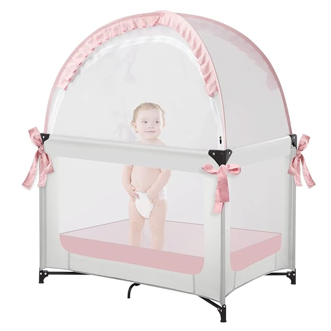 L RUNNZER Pack N Play Tent, Baby Mini Crib Tent to Keep Baby in, Crib Net for Pack and Play, Mini Cribs & Play Yard (39.6" L x 27.6" W x 49.2" H)