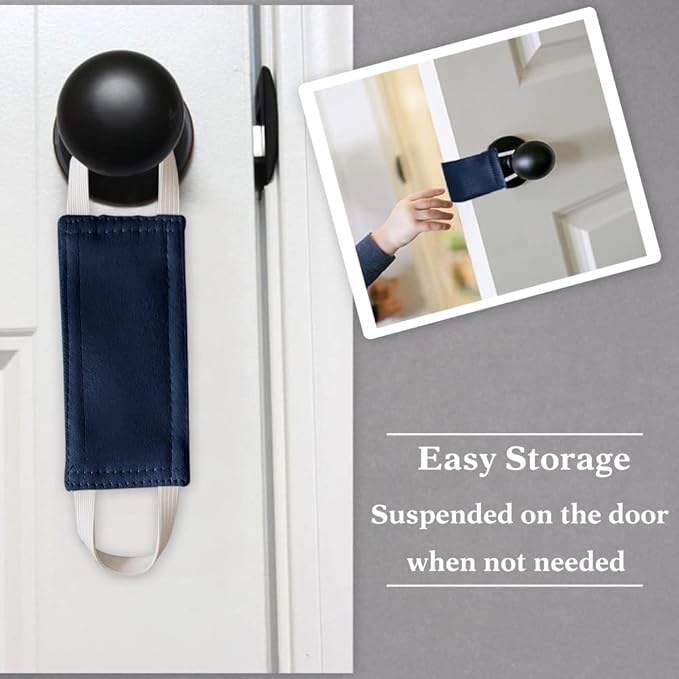 PONY DANCE Baby Door Latch Cover Closer - Nursery Door Silencer with Strong Elastic Straps, Thick Solid Cushion for Noise Reduction, Prevents Slamming, 3 Pieces, 4W x 2L Inches, Navy Blue