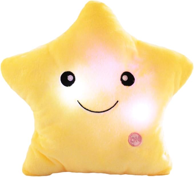 sofipal Creative Twinkle Star Shaped Plush Pillow, LED Night Light Glowing Cushions Plush Stuffed Toys Gifts for Kids, Decoration (Yellow)