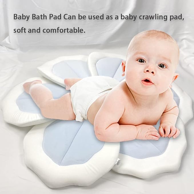 Baby Bath Pad for Infant Bathtub Sink Flower Mat Tub Little Lotus - Petal Soft Supports Lounger Newborn Bathing Insert Seat Baby Essentials - Baby Gifts - 31" (Blue)
