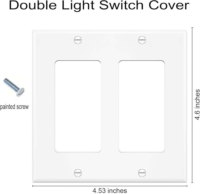 Decorator Wall Plates 2-Gang Switch Outlet Electrical Cover Plate Unbreakable Thermoplastic Faceplate for Light Receptacle Outlet Switch, White (2 Pack)