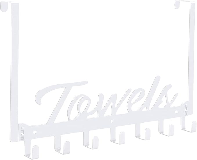 Azmoncy Over The Door Hooks, Heavy Duty Towel Rack with 7 Coat Hooks for Bedroom Bathroom Pool Kitchen Towels and Bags (White)