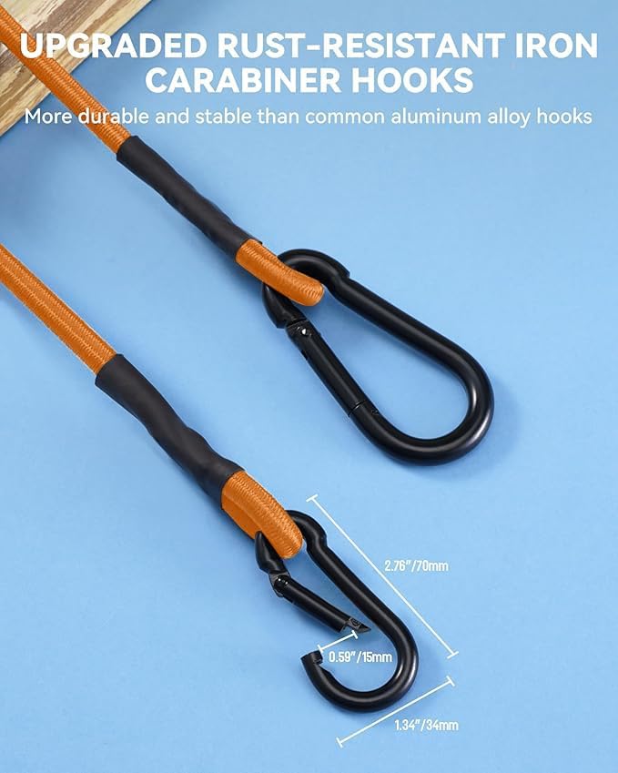 8 Pack 48 Inch Heavy Duty Bungee Cords with Carabiner Hooks, 190 lbs Max Strength Bungee Straps for Cargo, Bike, Cart, Roof Rack, Truck, Tent, Camping, Motorcycle, Outdoor Storage and More, Orange
