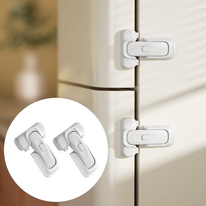 SAFELON 2 Pcs Baby Safety Refrigerator Lock, Child Proof Fridge Door Lock, Protect Refrigerators with Damaged Sealing Strips, No Tools Required (White)