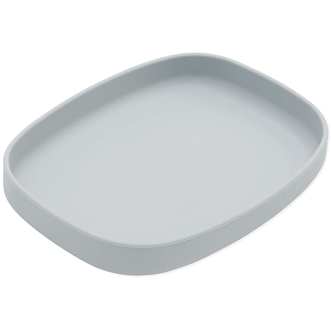 Bumkins Toddler and Baby Suction Plate, Silicone Grip Dish Large Tray for Big Kids, Fits Most Highchairs, Essential Children Feeding Supplies, Non Skid Sticky Bottom, Platinum Silicone, Gray