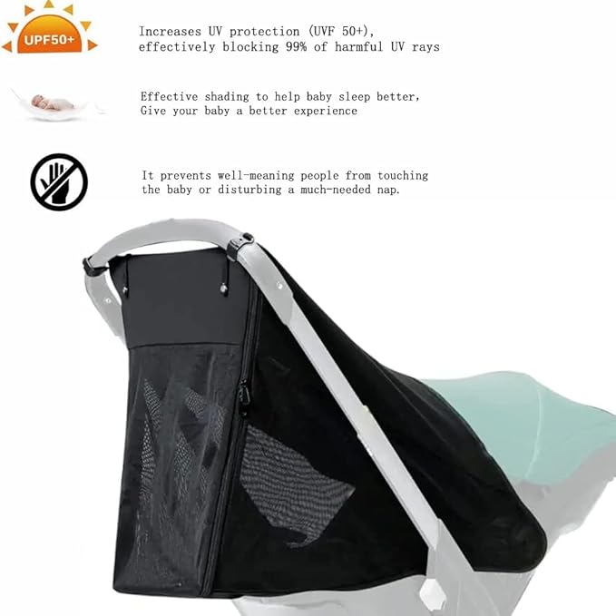 2 in 1 Strollers Sun Shade Net fit DOONA Baby Stroller and Carseat Sunshade Extension UV Protection Sun Cover Awning Umbrella 360° Full Coverage Snooze Shade Breathable Sun Protection Canopy