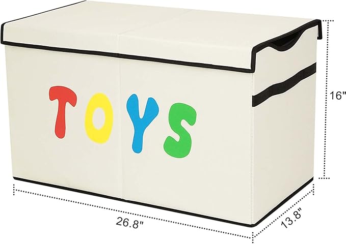 YOLOXO Toy Box Chest, Collapsible Sturdy Storage Bins with Lids, Extra Large Kids Toy Storage Organizer Boxes Bins Baskets for Kids, Boys, Girls, Nursery Room, Playroom, Closet (New Beige)