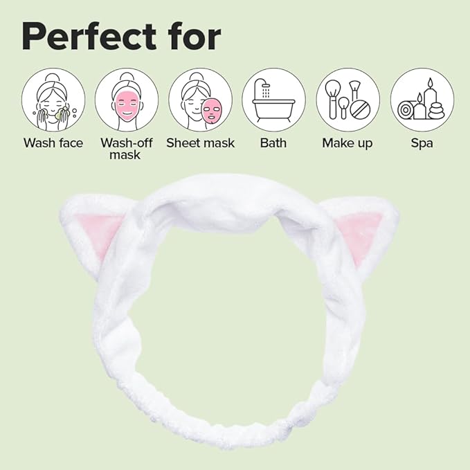I DEW CARE Face Wash Headband - White Cat | Adorable Design, Perfect for Washing & Cleansing, Makeup and Spa, Bath, Skincare, Quick Dry, Soft & Fuzzy, Non Slip, Reusable, Teen Girls Stuff