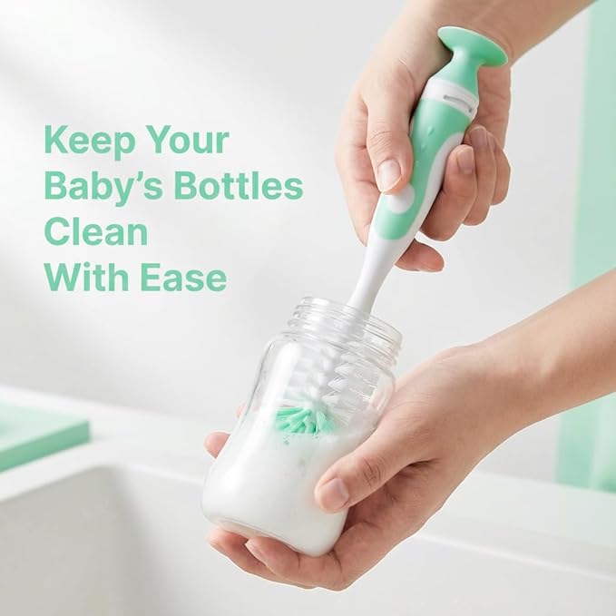 Ariseno 4-in-1 Baby Bottle Brush Set, Bottle Brush Cleaner, Bottle Cleaner Brush Set, Including Nylon Bottle Brush, Bottle Cap Brush, Straw Brush, Nipple Brush, BPA-Free (Green)