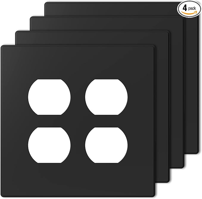 AIDA 2-Gang Screwless Wall Plates - Mid-Size Thermoplastic Cover for Duplex & Combo Receptacles and Toggle Switches - Unbreakable & UL Listed - 4 Pack,Matte Black