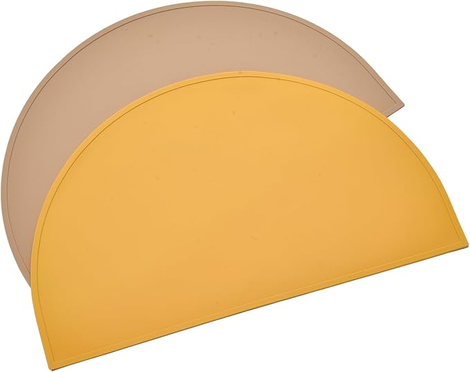 Silicone Bear Placemat for Toddlers (Half Circle 2pcs, Yellow Gray)