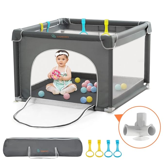 COMOMY Playpens for Babies and Toddlers, Small Baby Play Pens, Activity Center for Safe and Non-Slip Baby Fence, Full Mesh Design, Indoor & Outdoor Kids Activity Center (Dark Grey, 36"x36")