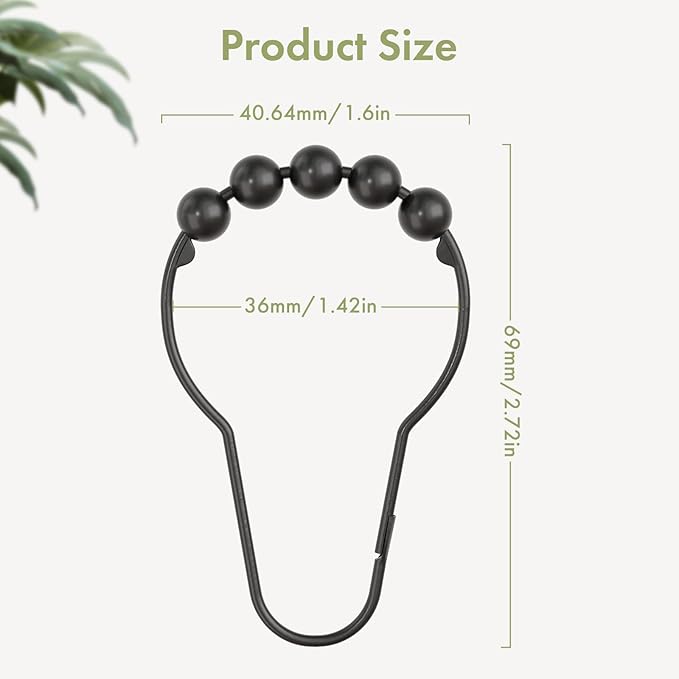 Amazer Black Shower Curtain Hooks, Decorative Shower Curtain Hooks, Shower Hooks for Shower Curtain Rust Proof Stainless Steel Shower Curtain Hooks Set of 12