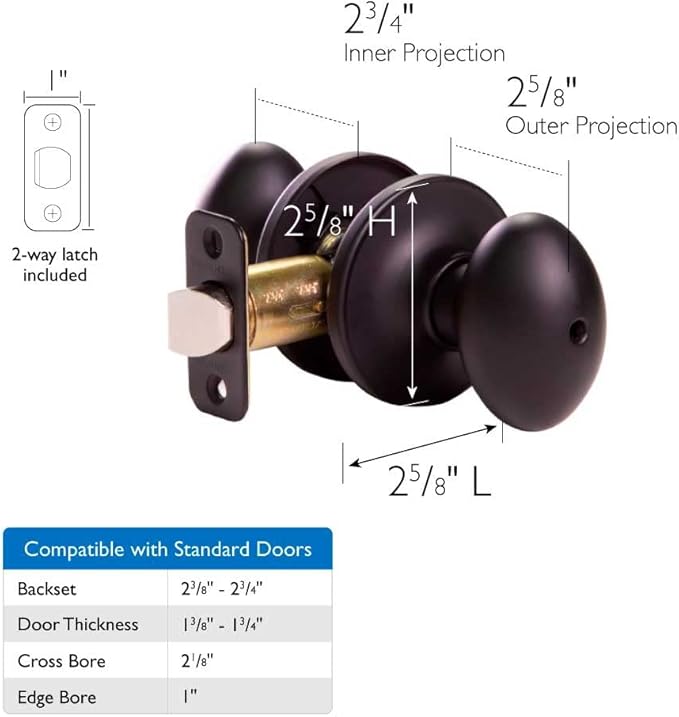 Design House 779181 Egg Privacy Bed and Bath Door Knob Matte Black
