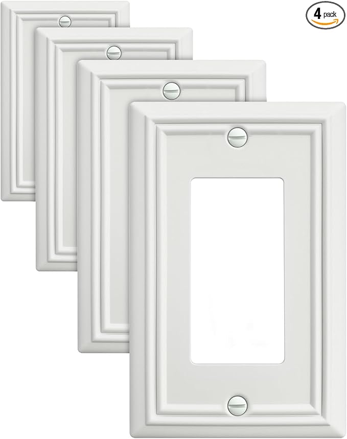 4-Pack Decorator Wall Plates for Receptacle, GFCI Outlet, Dimmer Switch, Metal Electrical Outlet Cover Plates, Off White Finish, 3.15''*4.88'', Midsize