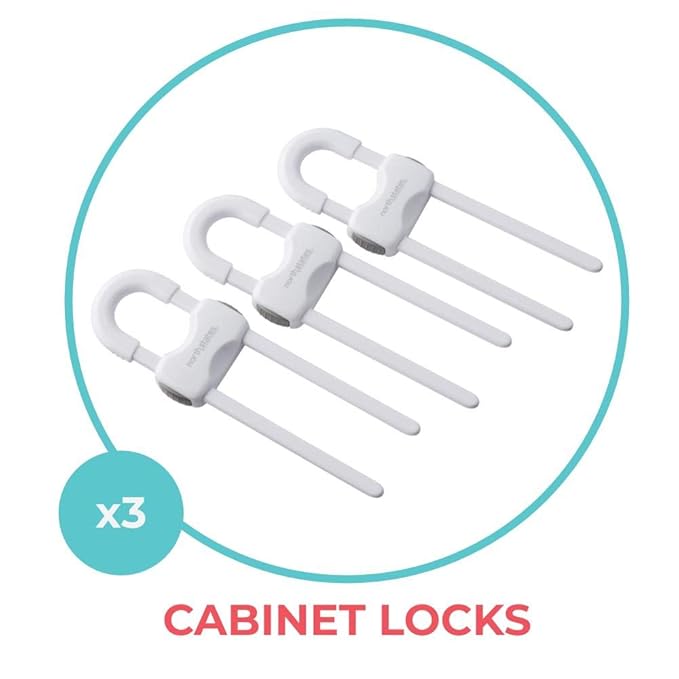 Toddleroo by North States - Sliding Cabinet Locks for Baby Proofing: Child Proof Cabinet Locks White 3 Count (Pack of 6)