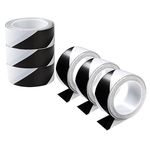 LeaGerous 6 Rolls Hazard Warning Safety Stripe Tape 2”x 36 Yards Black White Caution Tape Roll Waterproof Anti Slip Floor Marking Tape for Wall Floor Pipe Equipment Factory