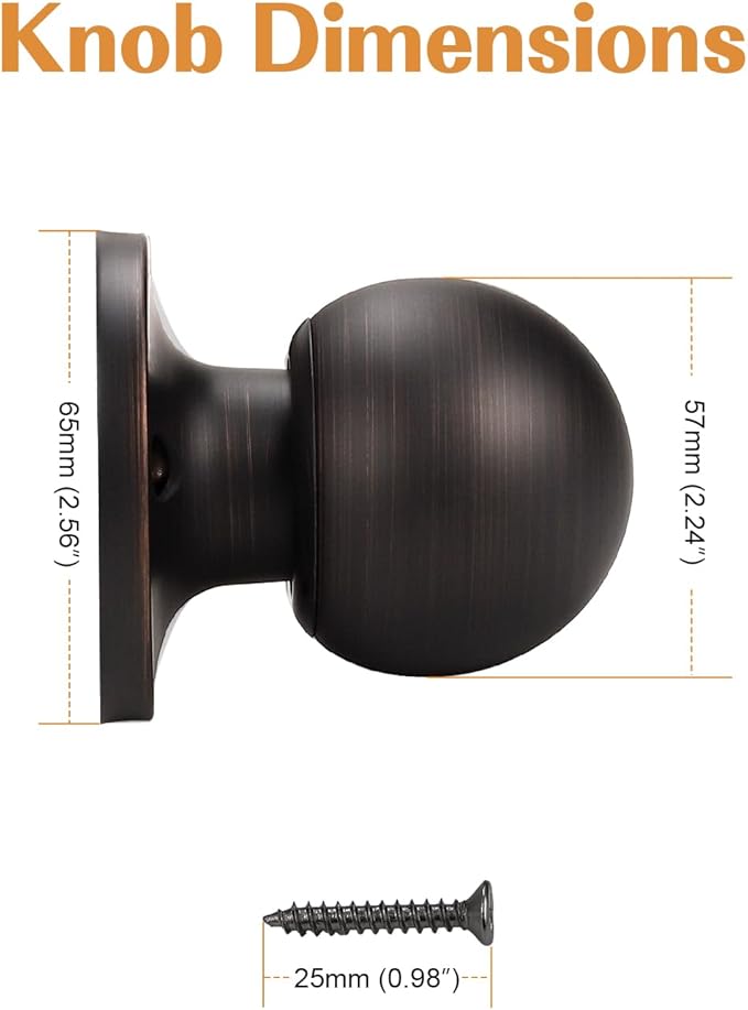 Probrico Classic Style Oil Rubbed Bronze Finish Dummy Handles Ball Style Door Knobs Lockset, 6 Pack