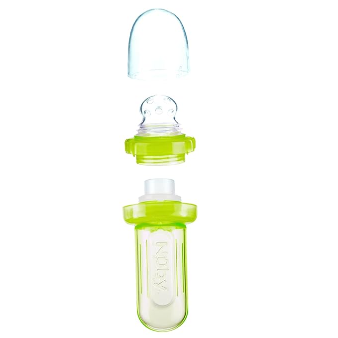 Nuby 2pk EZ Squee-Z Silicone Self Feeding Baby Food Dispenser, 2-Pack, Aqua and Green