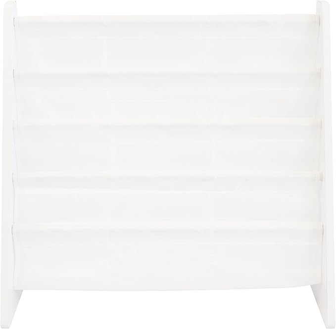Humble Crew 4-Tier Kids Bookshelf, White Wood/White - Premium Book Shelf for Kids Rooms with Four Deep Pockets - Toddler Sling Book Rack with Deep Sleeves, Nursery Bookcase Organizer