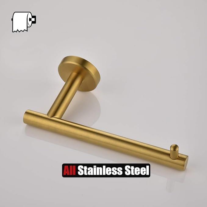 JQK Gold Toilet Paper Holder, 5 Inch Tissue Paper Dispenser, 304 Stainless Steel Thick 0.8mm Wall Mount, Brushed Brass 2 Pack, TPH100-BG-P2