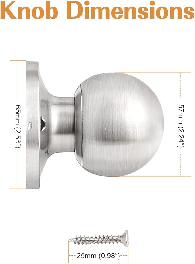 Probrico 4 Pack Dummy Door Knobs Brushed Nickel Finish, One Side Dummy Lever, Stainless Steel Half Handle for French Doors, Round Ball Knob