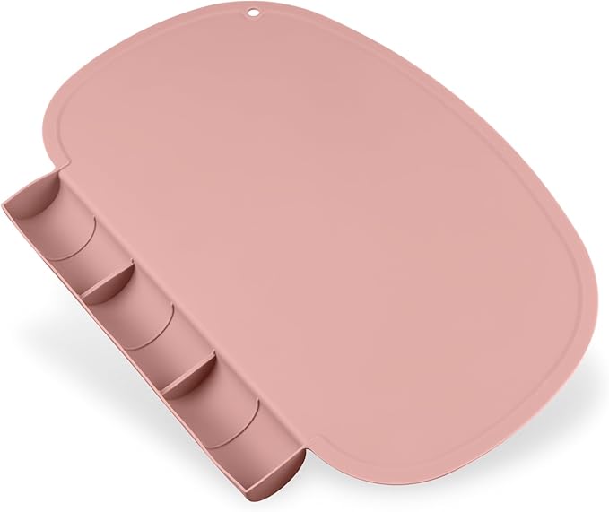 Silicone Placemat with Food Catching Pockets for Baby & Kid, Food Grade Silicone Non-Slip Toddler Food Place Mats with Raised Edges for Dining Table (Blush)