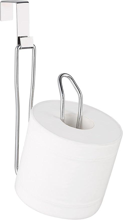 SunnyPoint Over The Tank Toilet Tissue Paper Roll Holder Dispenser and Reserve for Bathroom Storage and Organization - Metal, Hanging, Holds 1 Roll (Chrome)
