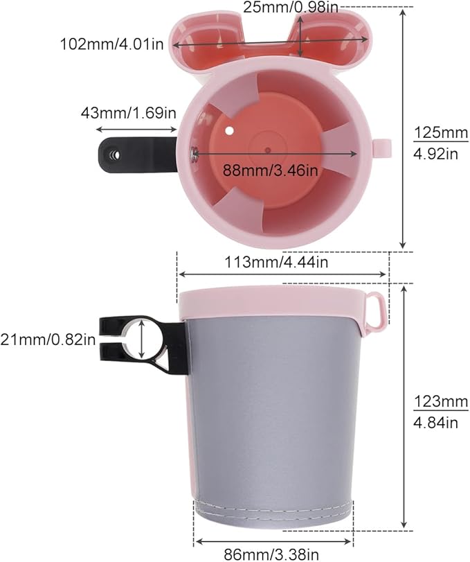 Tobefore Bike Cup Holder ABS+PU Leather with Phone Mount and Keys Hook，Adjustable Drink Holder for Bicycle Handlebar,Universal Coffee Cup Holder for Bicycle, Wheelchair, Scooter and Walker(Gray Pink)
