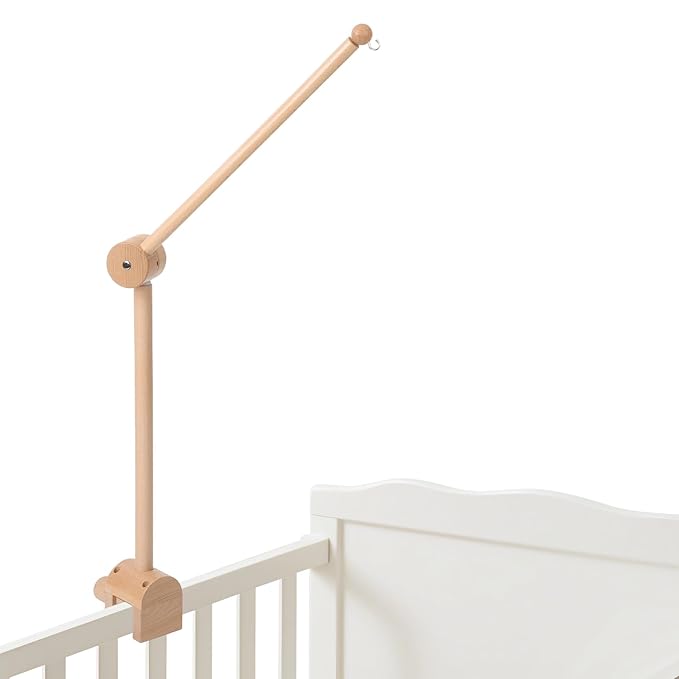 Baby Crib Mobile Arm, Nicemer Wooden Mobile Arm for Crib, Optimum Slat Thickness for Crib 0.6-1'', 3D 360° Adjustable, Height Range 16.1-24.4'', Mobile Hanger for Crib Baby Boy Girl Nursery Decor