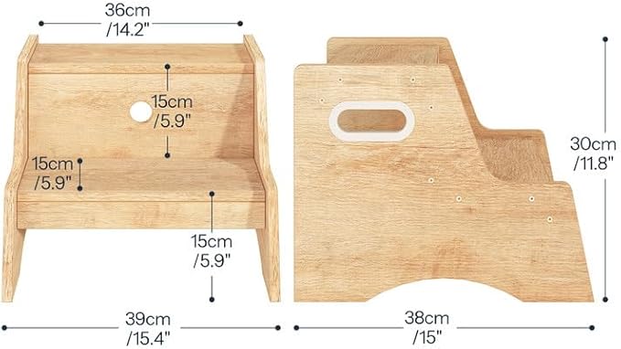 HOOBRO Wooden Step Stool, Two Step Stools Toddler for Potty Training, Natural Two Step Stool for Bedroom, Kitchen, Bathroom, Children's Stool with Handles and Safety Non-Slip Pads, Natural NL05JD01