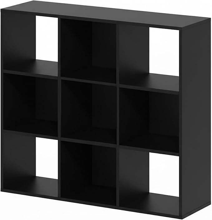 9-Cube Storage Organizer, Black Bookshelf with Open Compartments for Home Office, Modern Bookcase Display Shelf for Living Room, Bedroom & Entryway
