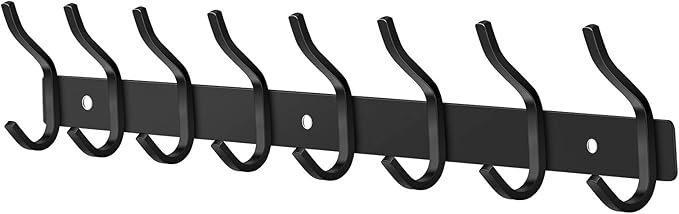 HAMUTH Black Wall Hooks, 23 Inch Coat Rack Wall Mount with 8 Hooks, Wall Hooks Heavy Duty for Hanging Backpack, Bag, Purse, Clothes, Hat, Coat, Towel | Entryway & Bathroom Storage Organization Hanger