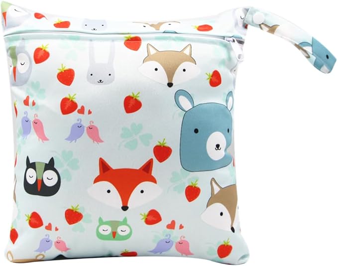 FANALALA Waterproof Wet Dry Bag, Reusable Diaper Pouch with Zipper, Machine Washable Travel Organizer for Beach, Daycare, Kids, Dinosaur Pattern (Red Fox)