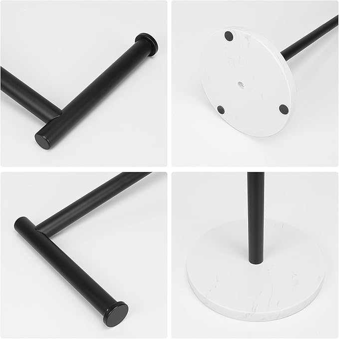NearMoon Bath Toilet Paper Holder Stand- Modern Tissue Roll Holder Standing with Balanced Base, Rustproof Toilet Roll Holder for Bathroom/Kitchen Countertop (Matte Black, Marble Base)