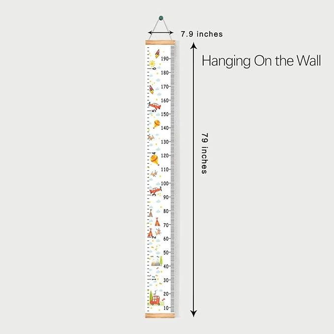 MIBOTE Baby Growth Height Chart Handing Ruler Wall Decor for Kids, Canvas Removable Height Growth Chart 79" x 7.9" (Colorful)
