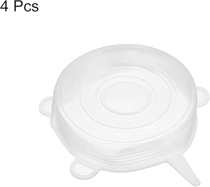 uxcell Silicone Stretch Lids, 4Pack 3.74" Round Container Lid Silicone Bowl Covers Reusable Silicone Lids for Cups, Bowls and Food Cover, White