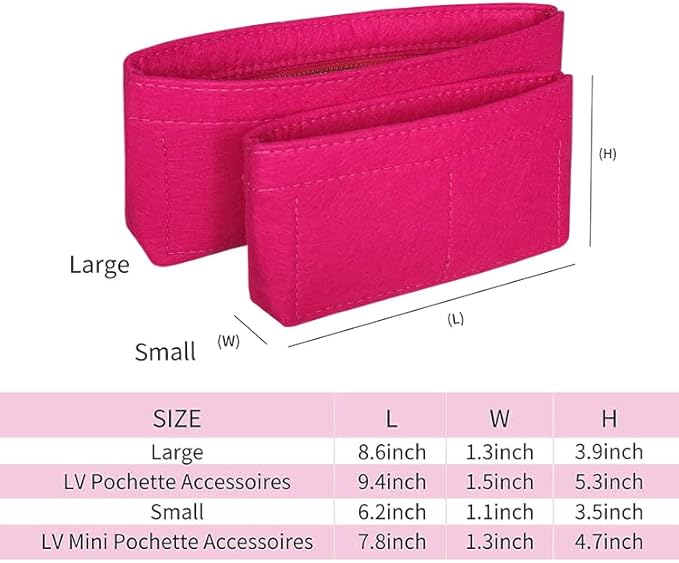 Vercord Felt Purse Organizer Insert Pochette Handbag Insert Bag in Bag for Multi Pochette Accessories Add Zipper Pocket Rose