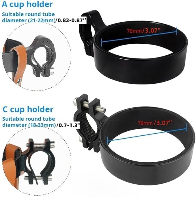 Premium Aluminium Bike Handlebar Cup Holder - Secure, Stylish, and Versatile, Baby Strollers Available (A Cup Holder-Black)